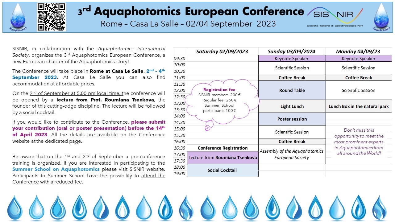 Deadline for abstract submission for the 3rd Aquaphotomics European Conference has been extended to April 30!